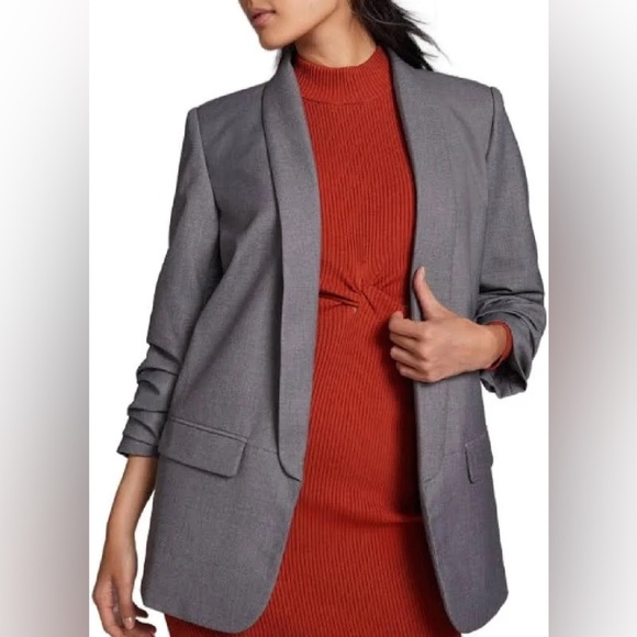 Mare Mare x Anthropologie Gray Cinch-Sleeve Open Front Boyfriend Blazer Size XS - Picture 8 of 14
